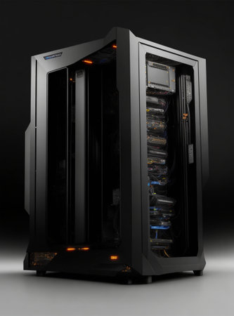 hardware in data center (3d render) on dark backgroundの素材