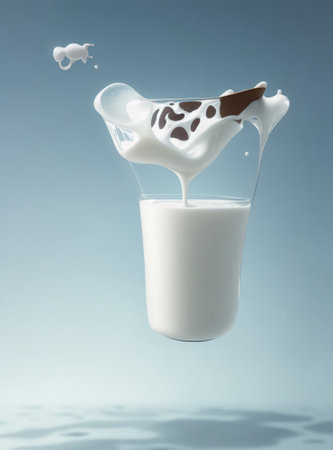 Milk splash in glass with chocolate on blue background. 3d renderingの素材
