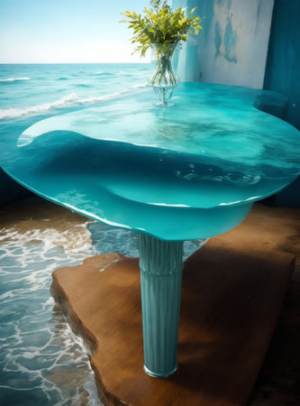 Coffee table on the beach, vintage color tone style.の素材