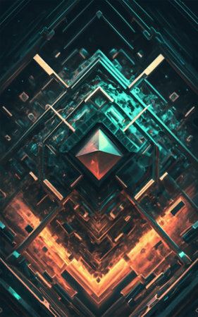 3D rendering of abstract geometric composition,digital art works. isolated on black background.の素材