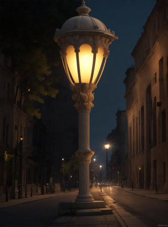 Street lamp at night in the old town of Madrid, Spain.の素材