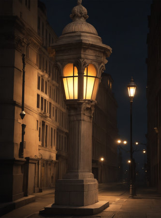 Lantern in the street at night, London, UK.の素材