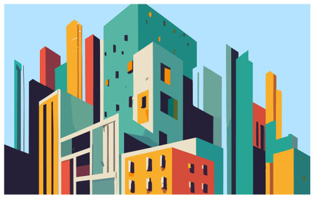 vector illustration of a cityscape with skyscrapers in a flat style