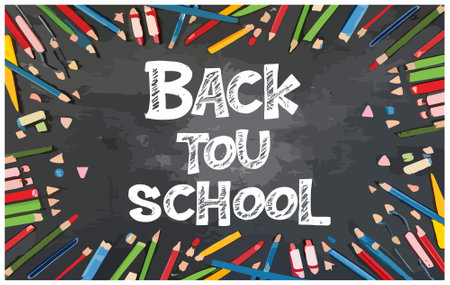 Back to school background with colorful pencils and text. Vector illustrationのイラスト素材