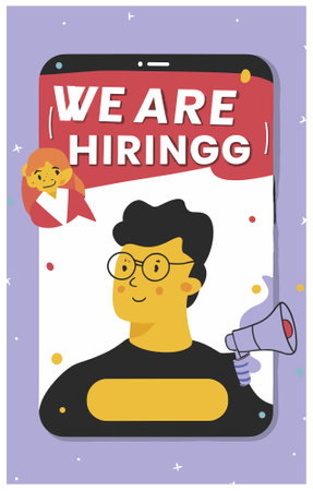 We are hiring. Man with megaphone. Vector illustration.のイラスト素材