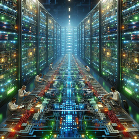Data center with servers and computers. 3d rendering toned imageの素材