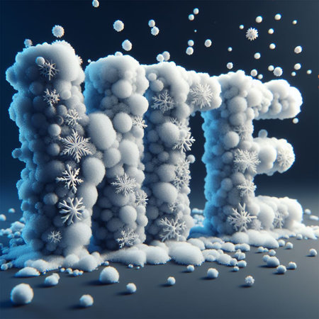 Winter letter with snowflakes on blue background. 3D illustration.の素材