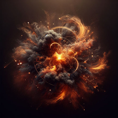 Explosion of fire and smoke on a black background. 3d renderingの素材