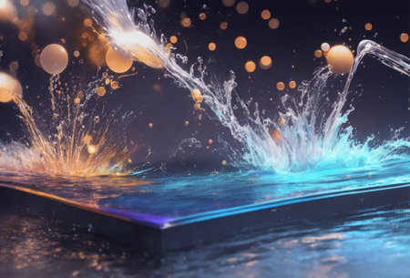 Water splashing out of a book. 3d rendering, mock upの素材