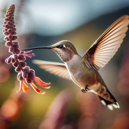 Ruby-throated Hummingbird (archilochus colubris) feeding on a flowerの素材