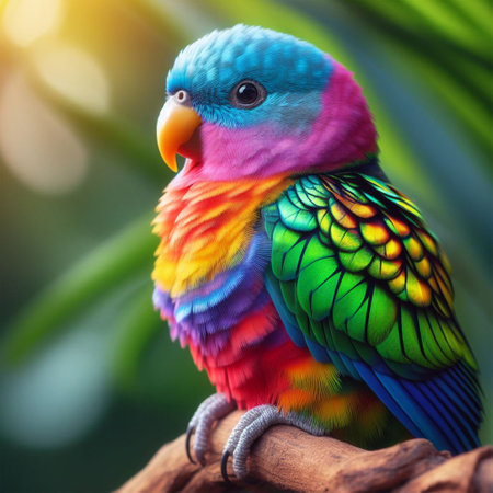 Rainbow parrot on the tree, close-up portrait.の素材