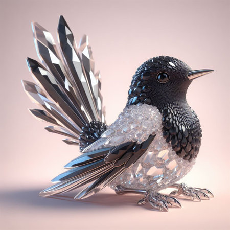 3D render of a bird made of glass on a pink backgroundの素材