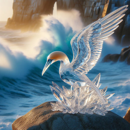 Gannet in the ice on the rocks. 3d renderの素材