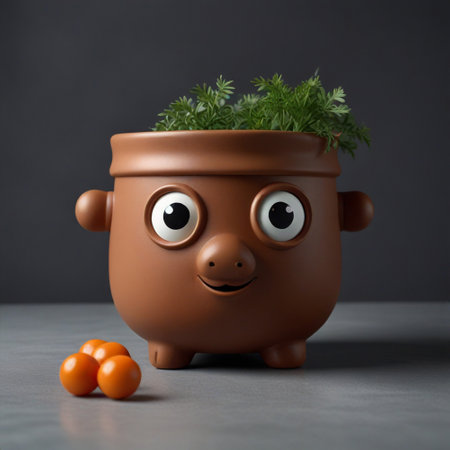 Ceramic pot with parsley and mandarin on grey backgroundの素材