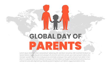 Global Day of Parents poster templet concept with family silhouette and world map background vector illustrationのイラスト素材