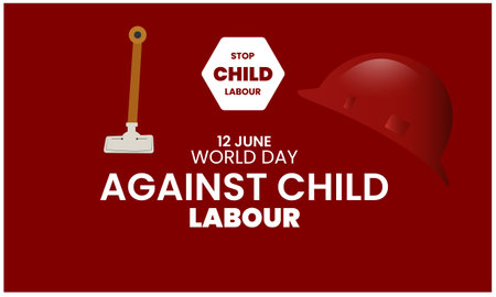 World day against Child Labor. Let's bring child labor down. Kids working on one side and on another side kids win the cupのイラスト素材
