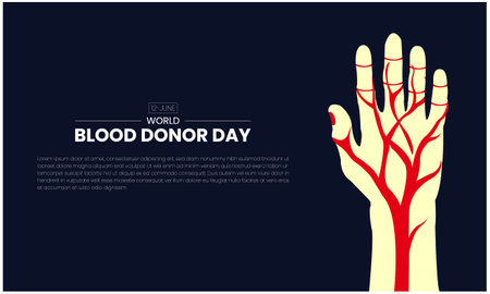 Blood donation campaign. Human hand with blood drop. Vector illustration.のイラスト素材