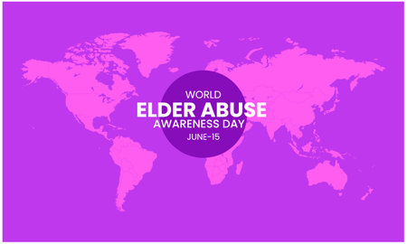 World Elder Abuse Awareness Day background or banner design template. World environment day concept with world map on purple background. Vector illustration.のイラスト素材