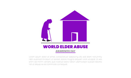 World Elder Abuse Awareness Day background or banner design template. Old woman with walking stick in front of house. Vector illustration.のイラスト素材
