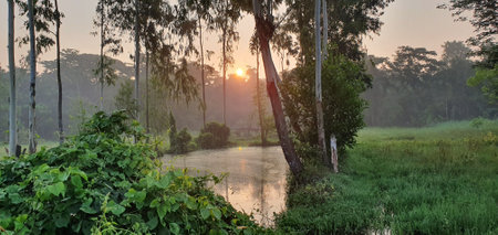 Panorama of the river in the morning at the countryside of Thailand