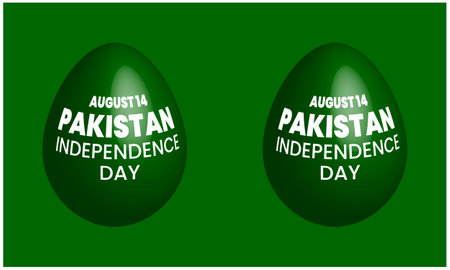 Pakistan Independence Day. Painted easter eggs on a green background. Vector illustration.