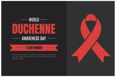 Duchenne Awareness Day Design For Banner or Background. Red Ribbon on Black Backgroundのイラスト素材
