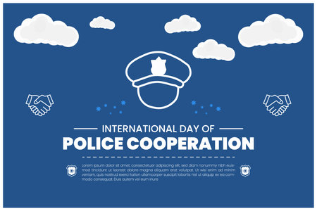 Strengthening Global Security: International Day of Police Cooperation vector banner template. Suitable for greeting card, poster and banner.のイラスト素材