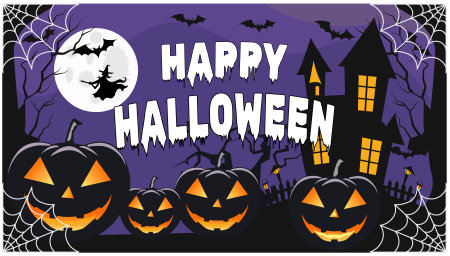 Halloween banner with pumpkins, bats and haunted house. Vector illustration.のイラスト素材
