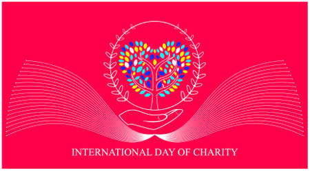 International Day of Charity. Background with a tree. Vector illustration.のイラスト素材