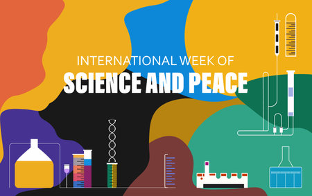 International Week of Science and Peace Vector illustration of International Science and Development Day. Poster, banner, template.のイラスト素材
