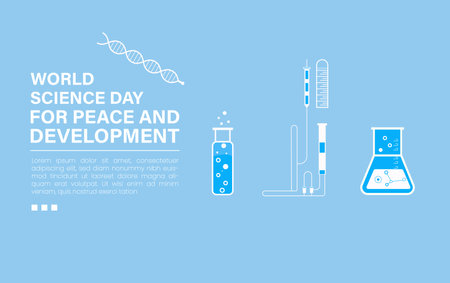 World Science Day for Peace and Development background design, Vector illustration for World Coronavirus Day. Medical equipment, test tubes and bacteria.のイラスト素材