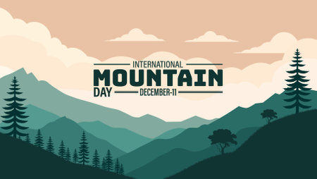 National Mountain Day. Holiday concept. Template for background, banner, card, poster with text inscription. Vector illustration.のイラスト素材