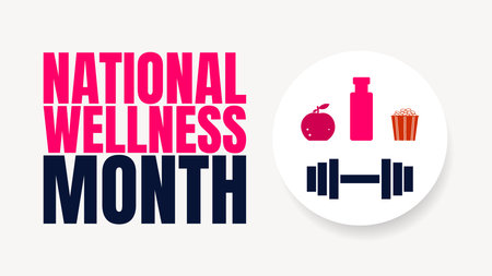 National Wellness Month Designs, Health, Self Care and Mindfulness Graphicsのイラスト素材