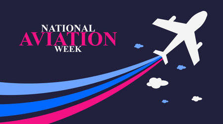National Aviation Week. Holiday concept. Template for background, banner, card, poster with text inscription. Vector illustration.のイラスト素材
