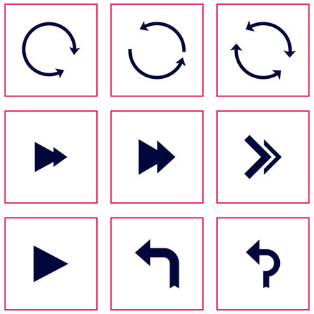 Set of Dark Blue Arrow Symbols and Circular Arrows for UI and Web Design Elements