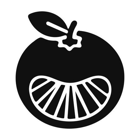 Orange Slice Icon, Fruit Silhouette with Leaf, Healthy Food Graphicのイラスト素材