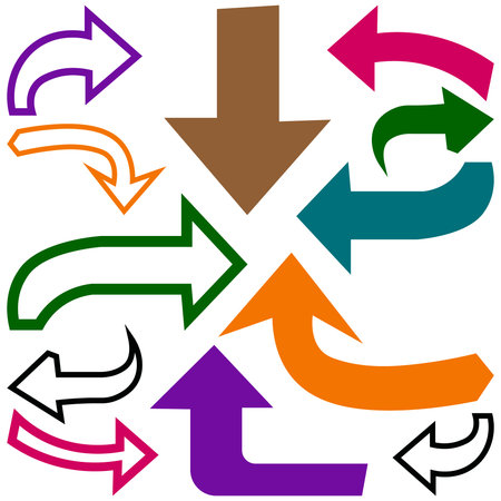 Diverse Arrows in Bright Colors Pointing Inward and Outward