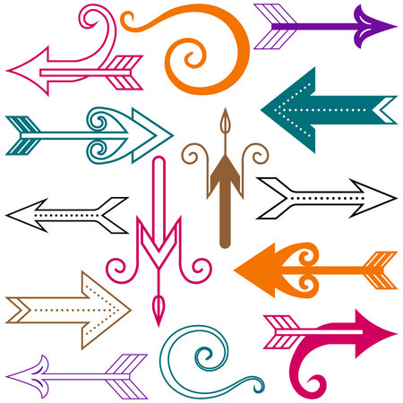 Assortment of Decorative Arrows in Various Styles and Colors