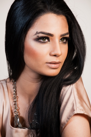 beauty shot of attractive mixed race female fashion model の写真素材