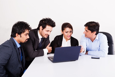 group of multi racial business people in meeting, Inidan business woman in meeting with young businessmen.の写真素材