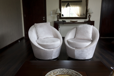two sofa seats in apartment roomの写真素材