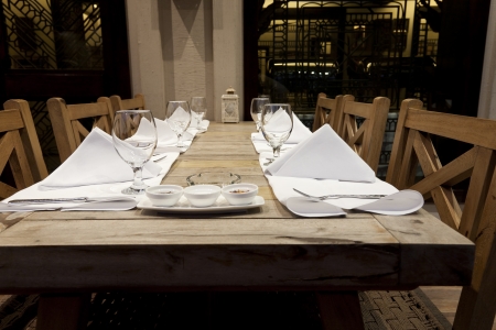 dinning set up in a vitage restaurant.の写真素材
