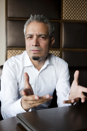 portrait of a handsome businessman with grey hair working on the laptop, Indian muslim businessman working の写真素材