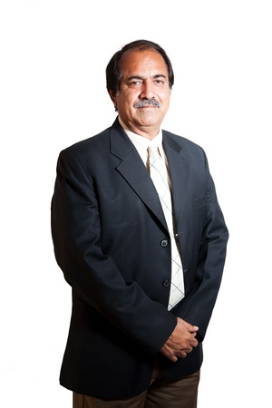 portrait of a happy and confident senior businessman isolated on white backgroundの写真素材