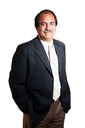 portrait of a happy and confident senior businessman isolated on white backgroundの写真素材