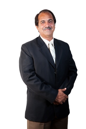 portrait of a happy and confident senior businessman isolated on white backgroundの写真素材
