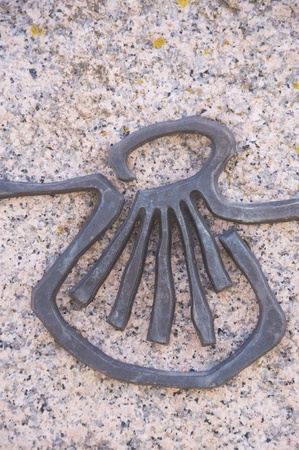 One of the signals that mark the Way of St. James, the pilgrimage route to the Cathedral of Santiago de Compostela in Galicia, where the remains of the apostle Saint James are buried.の写真素材