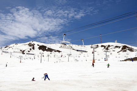 Snowed Mountains in the Pyrenees, and ski slopes in Pas de la Casa, Andorra の写真素材