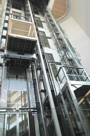 Glass see through elevators inside a mall