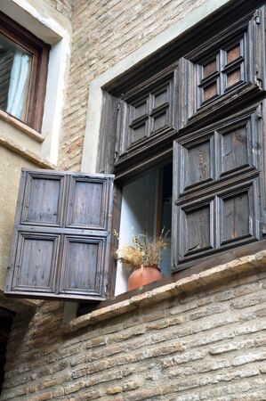 Rustic wooden window in an old village house